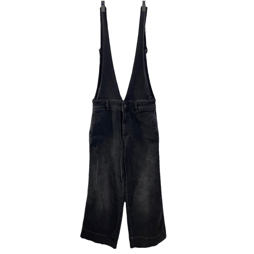 Free People Women's Dirty Washed‎ Black Denim Wide Leg Jean Overalls Size 0